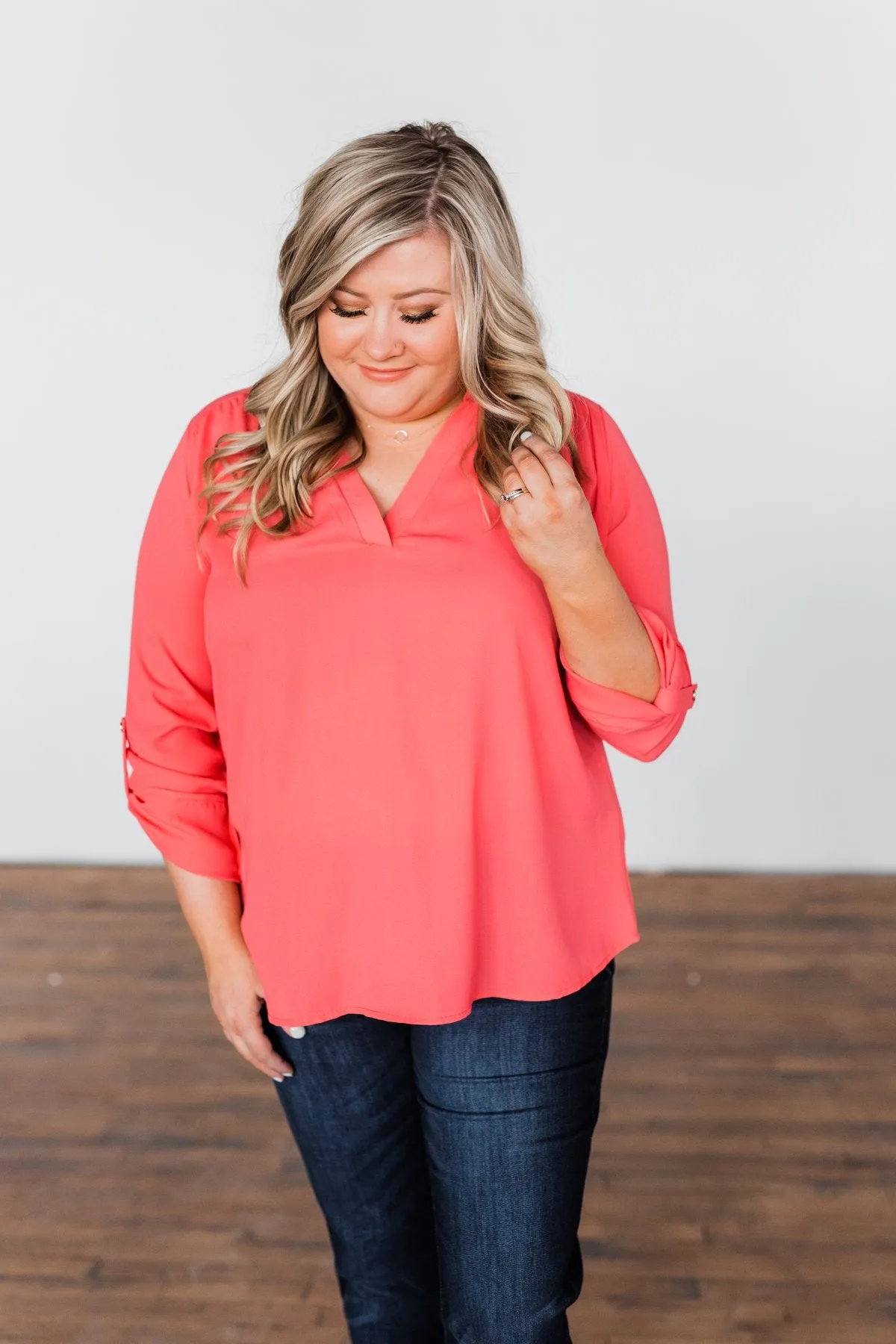 You Can Tell Me V-Neck Blouse- Coral