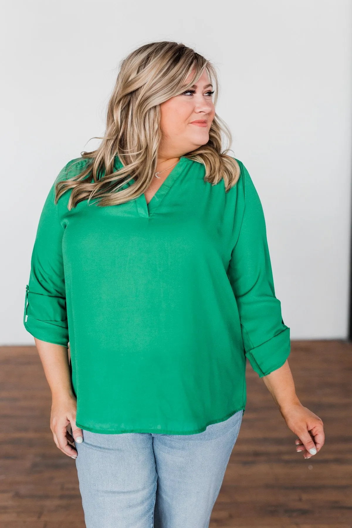 You Can Tell Me V-Neck Blouse- Green