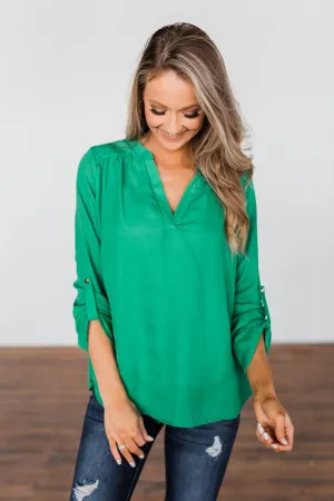 You Can Tell Me V-Neck Blouse- Green