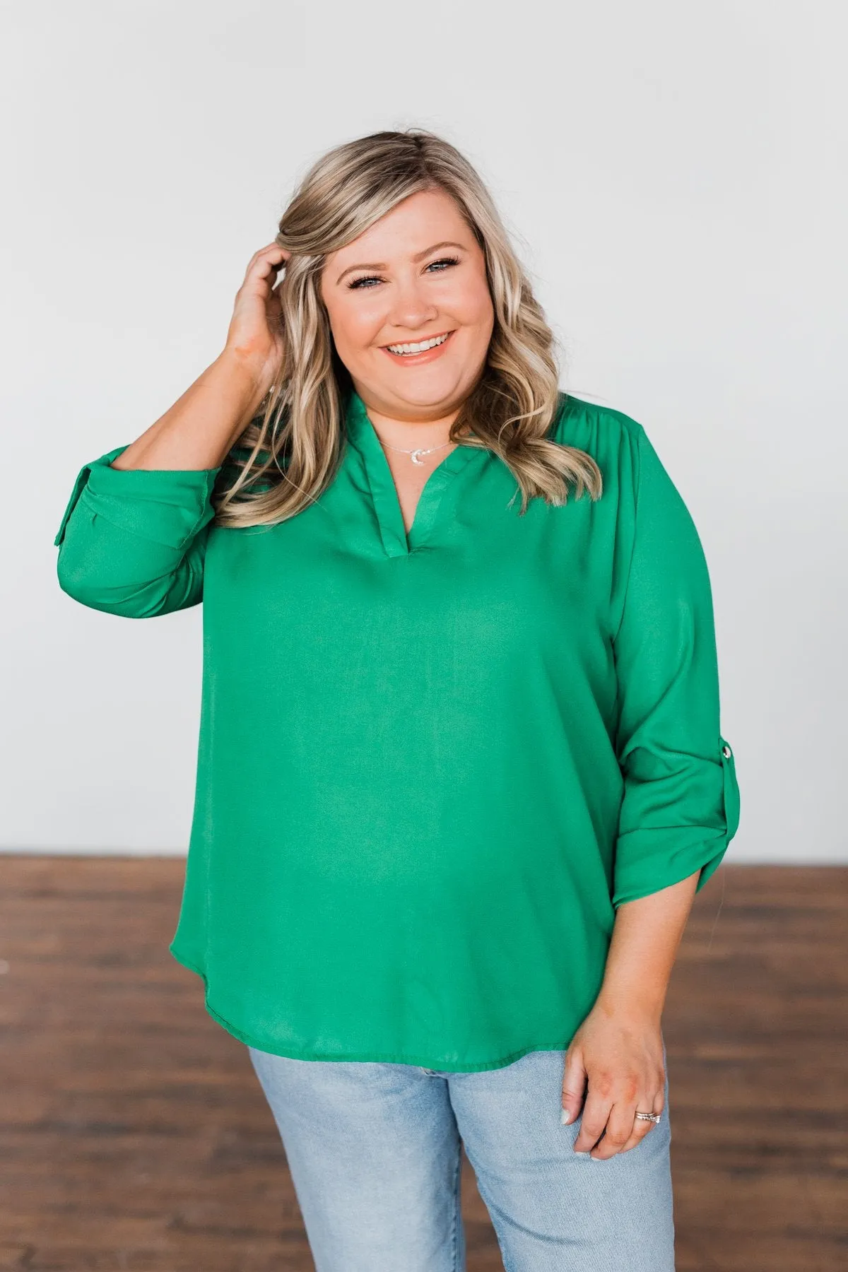 You Can Tell Me V-Neck Blouse- Green