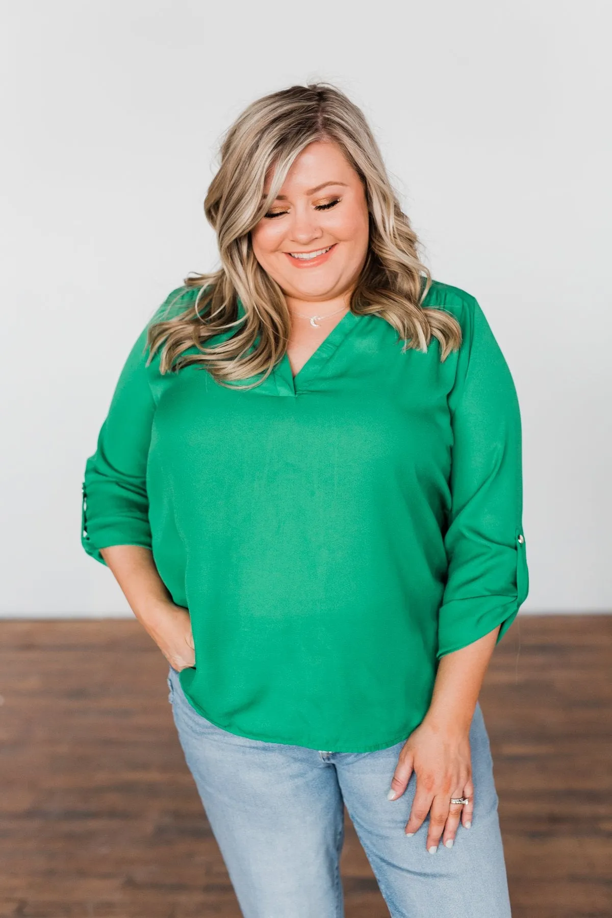 You Can Tell Me V-Neck Blouse- Green
