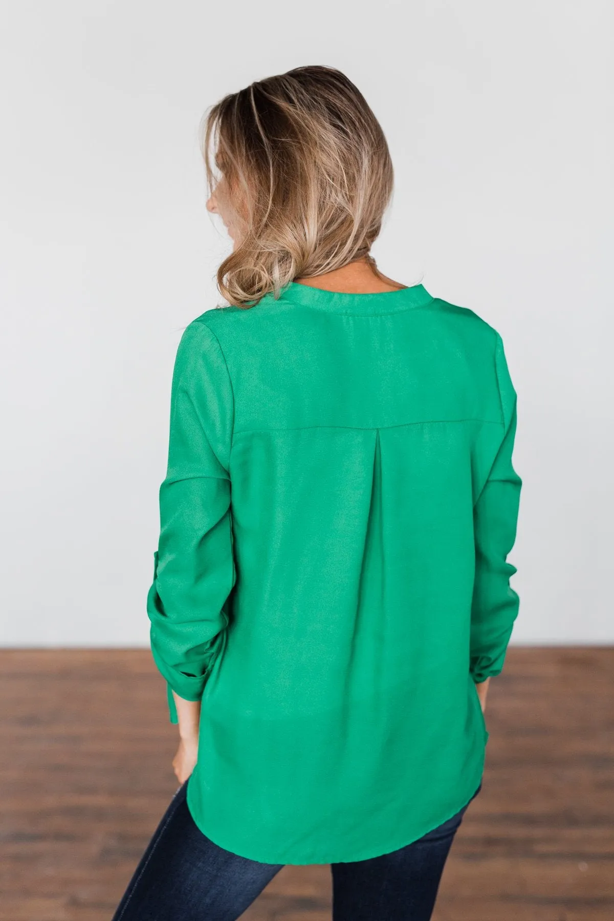 You Can Tell Me V-Neck Blouse- Green