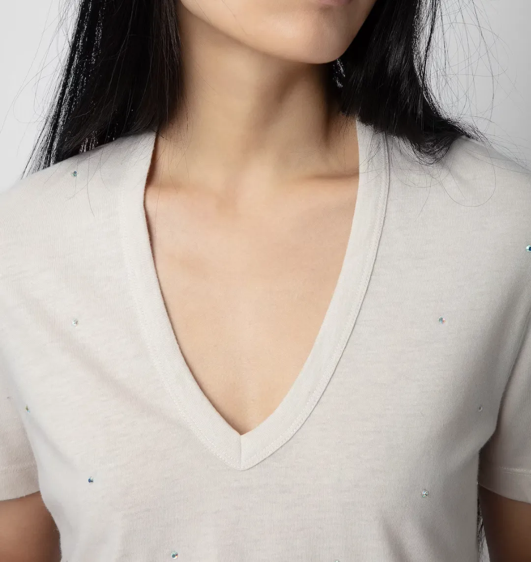 Zadig & Voltaire - Wassa Crystal Studded Tee Shirt - Petale
