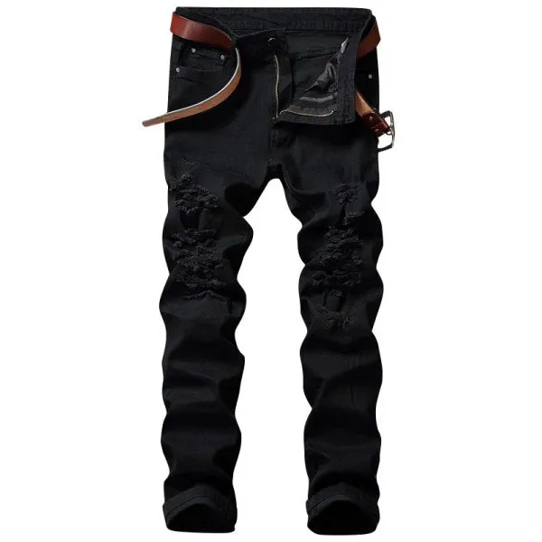 Zip Fly Straight Jeans with Extreme Rips for men