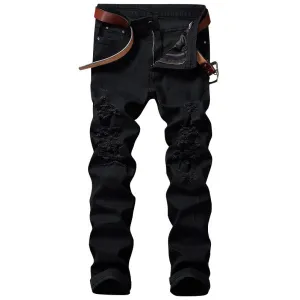 Zip Fly Straight Jeans with Extreme Rips for men